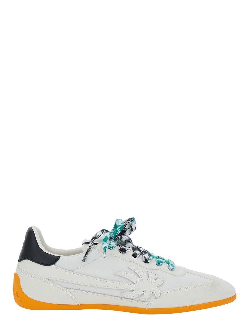 Pa 5 White Low Top Sneakers with Logo Patch on the Tongue and Contrasting Heel with Logo in Leather Man