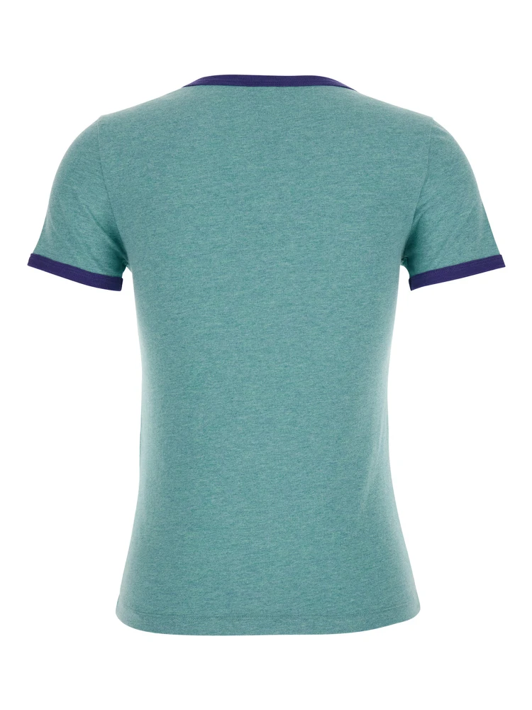 Green Crewneck T-Shirt with Logo Lettering Print on the Front in Cotton Woman alternative