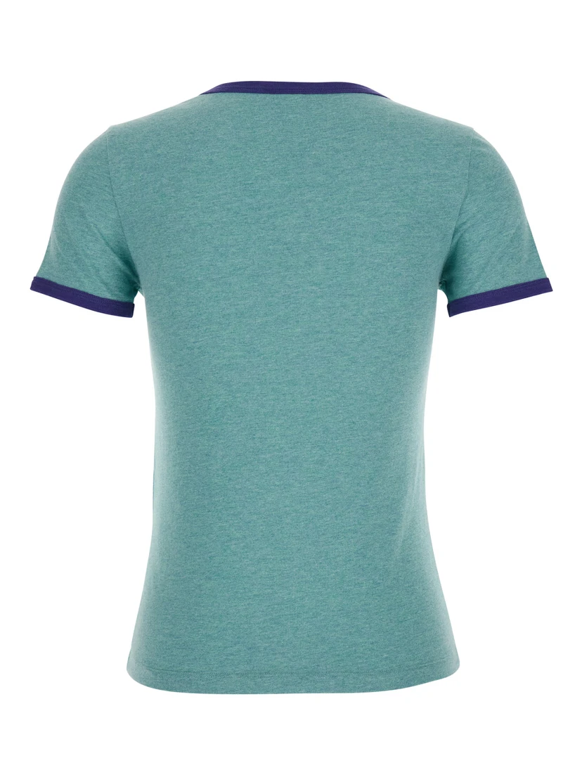 Green Crewneck T-Shirt with Logo Lettering Print on the Front in Cotton Woman