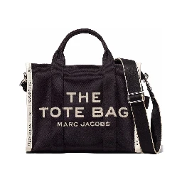 The Medium Tote Black Tote Bag with Contrasting Logo Embroidery in Cotton Blend Woman