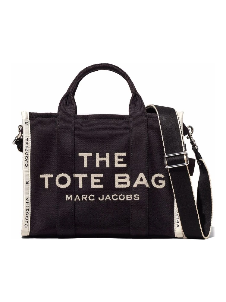 The Medium Tote Black Tote Bag with Contrasting Logo Embroidery in Cotton Blend Woman