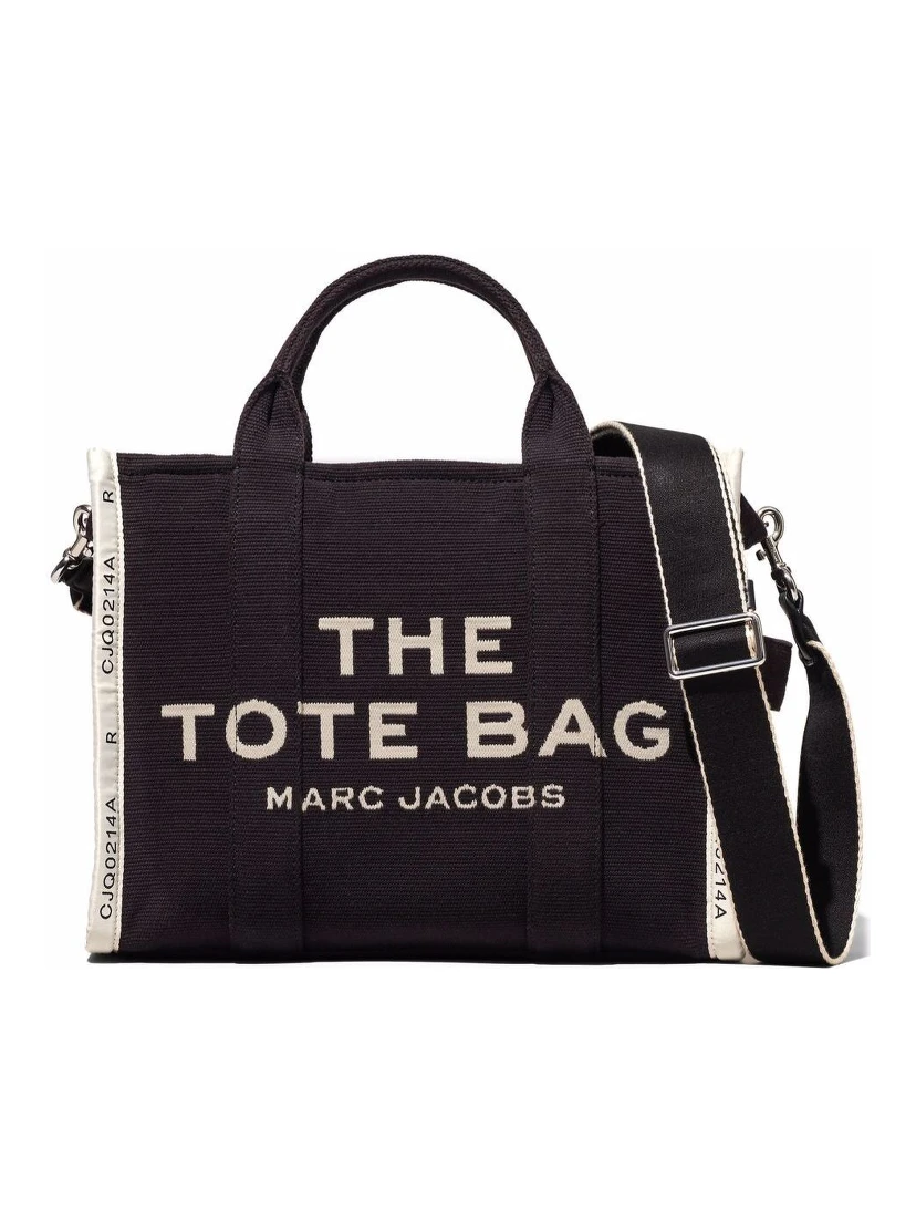 The Medium Tote Black Tote Bag with Contrasting Logo Embroidery in Cotton Blend Woman