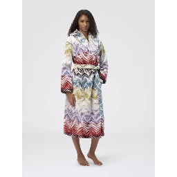 Marea Multicolor Bathrobe with Hood and All-Over ZIgZag Motif in Cotton Home