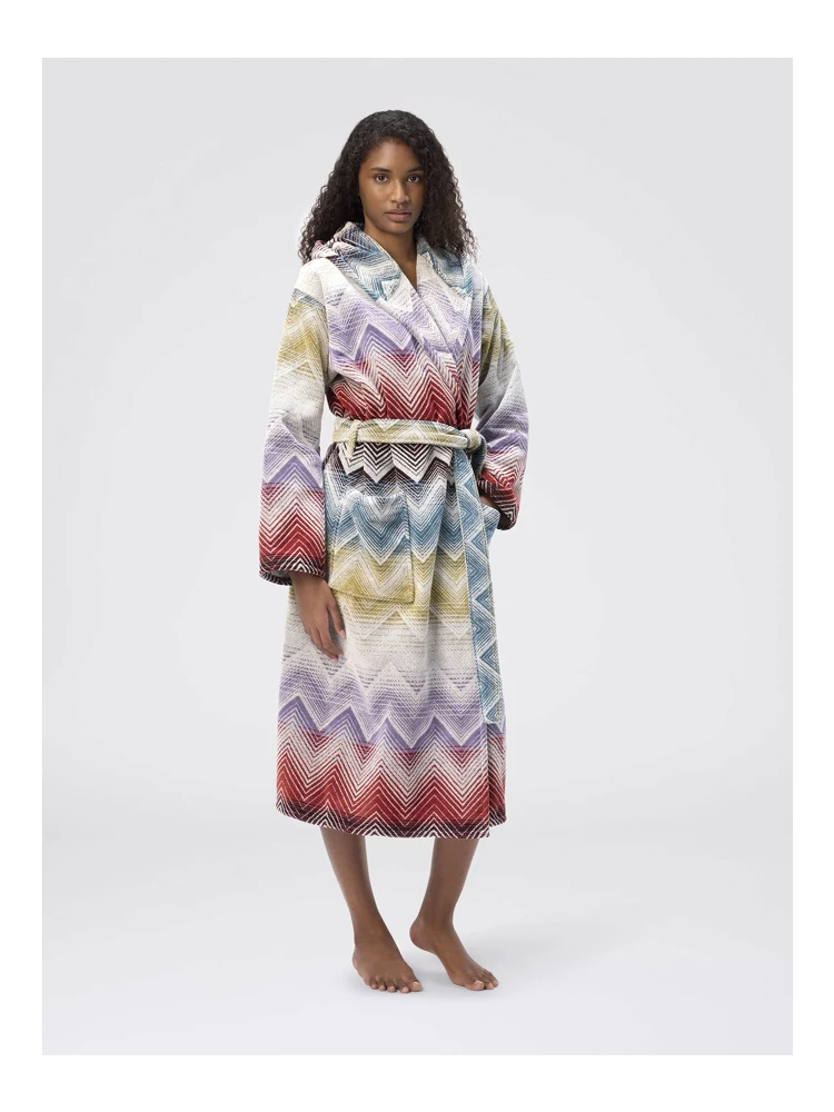 Marea Multicolor Bathrobe with Hood and All-Over ZIgZag Motif in Cotton Home alternative