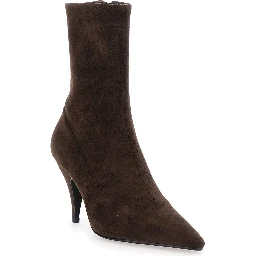 Brown Ankle Boots with Pointed Toe  in Leather Woman