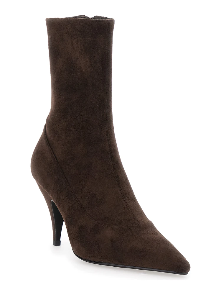 Brown Ankle Boots with Pointed Toe  in Leather Woman alternative