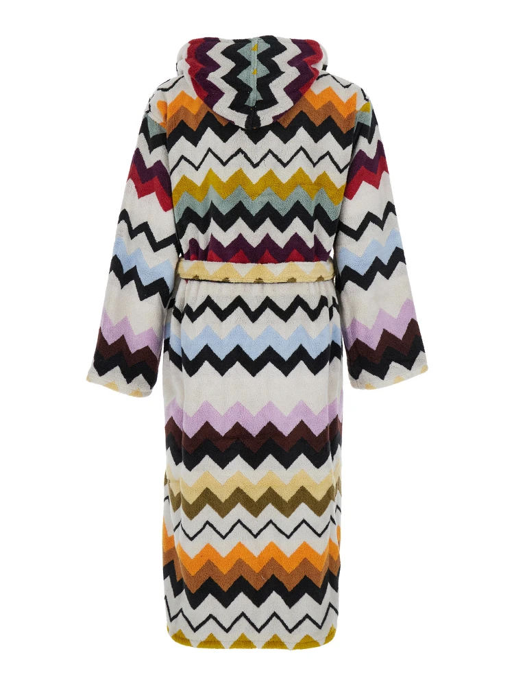 Murrina Multicolor Bathrobe with Hood and All-Over ZIgZag Motif in Cotton Home alternative