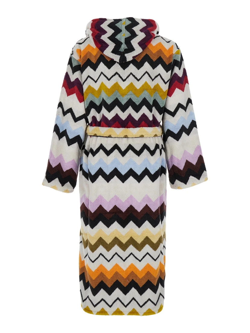 Murrina Multicolor Bathrobe with Hood and All-Over ZIgZag Motif in Cotton Home