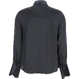 Grey Shirt with Classic Collar in Silk Woman