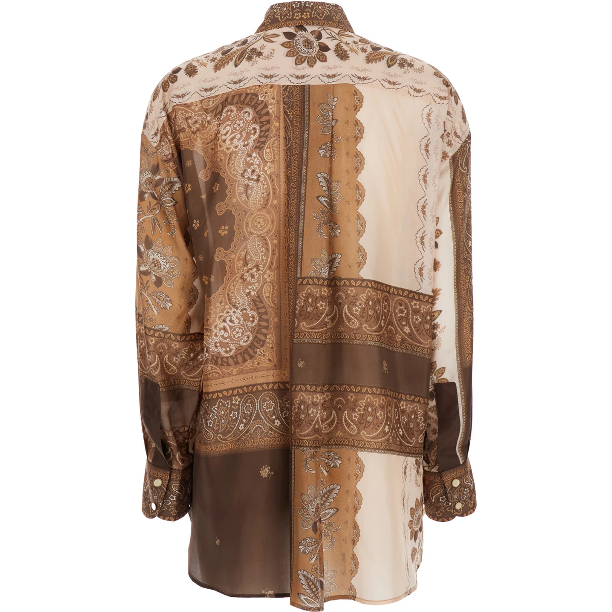 Lucky Brown Shirt with Classic Collar and All-Over Floral Print in Silk Woman