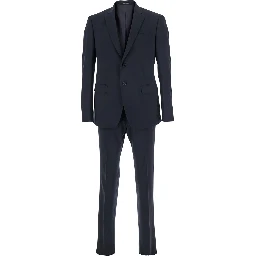 Blue Double-Breasted Suit with Classic Revers in Wool Man