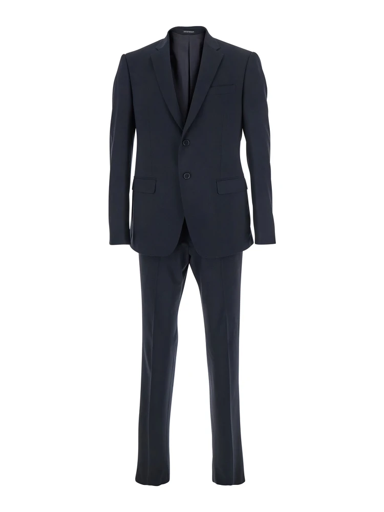 Blue Double-Breasted Suit with Classic Revers in Wool Man