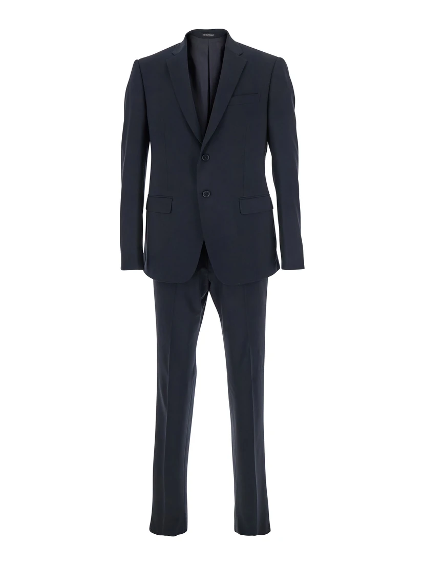 Blue Double-Breasted Suit with Classic Revers in Wool Man