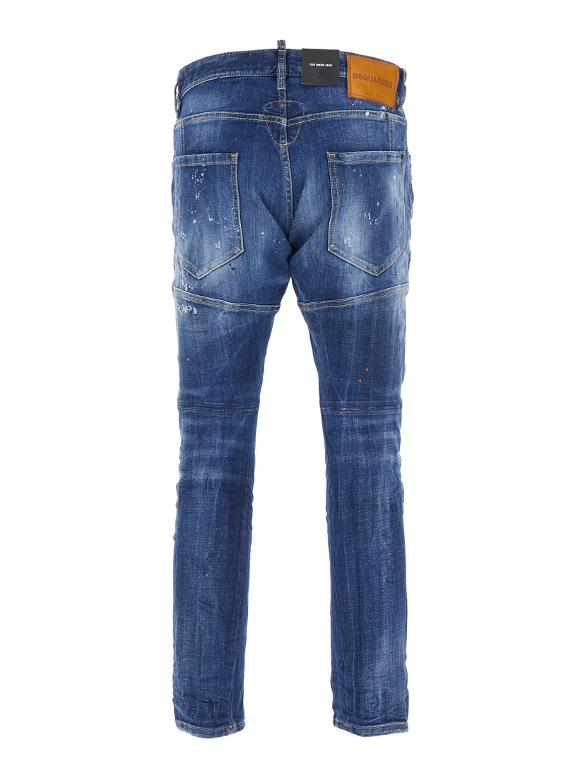 Tidy Biker Blue Jeans with Paint Embellishments and Logo Patch on the Rear in Denim Man