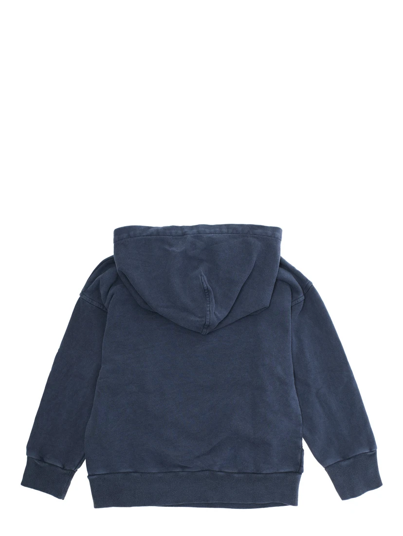 Blue Hoodie with Drawstring Hood and Logo Lettering on the Front in Cotton Boy