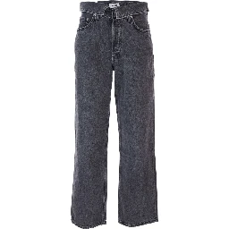 Black Jeans with Front-Fold Design and Logo Patch on the Rear in Denim Woman