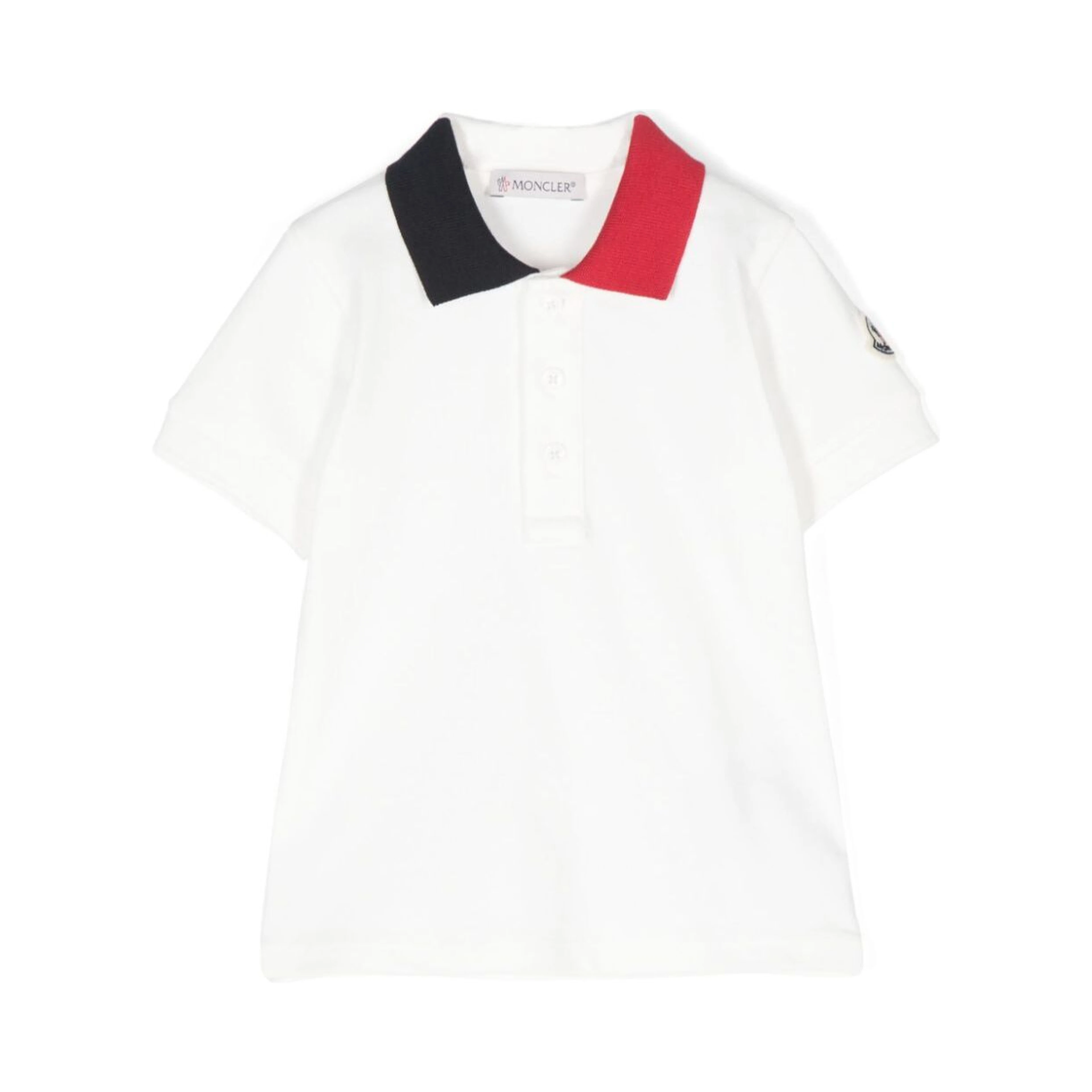 White Polo with Applied Logo Patch on the Sleeve in Cotton Baby
