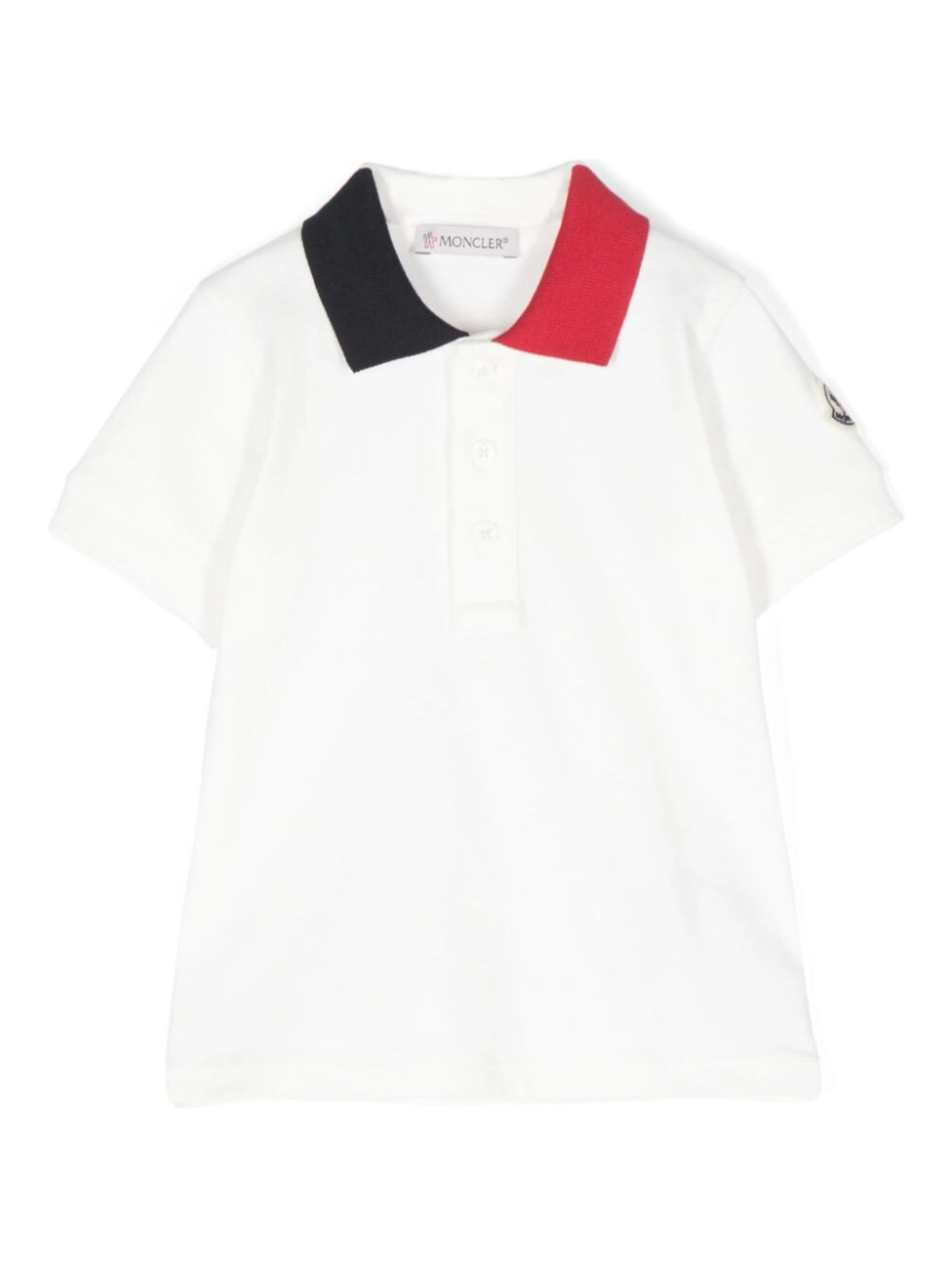 White Polo with Applied Logo Patch on the Sleeve in Cotton Baby