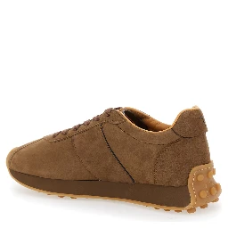 Brown Low Top Sneakers with Cleat Details on Heel and Sole in Leather Woman