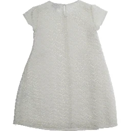 White Dress with Peter Pan Collar and All-Over Logo Embroidery in Tech Fabric Girl