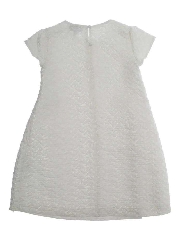 White Dress with Peter Pan Collar and All-Over Logo Embroidery in Tech Fabric Girl alternative