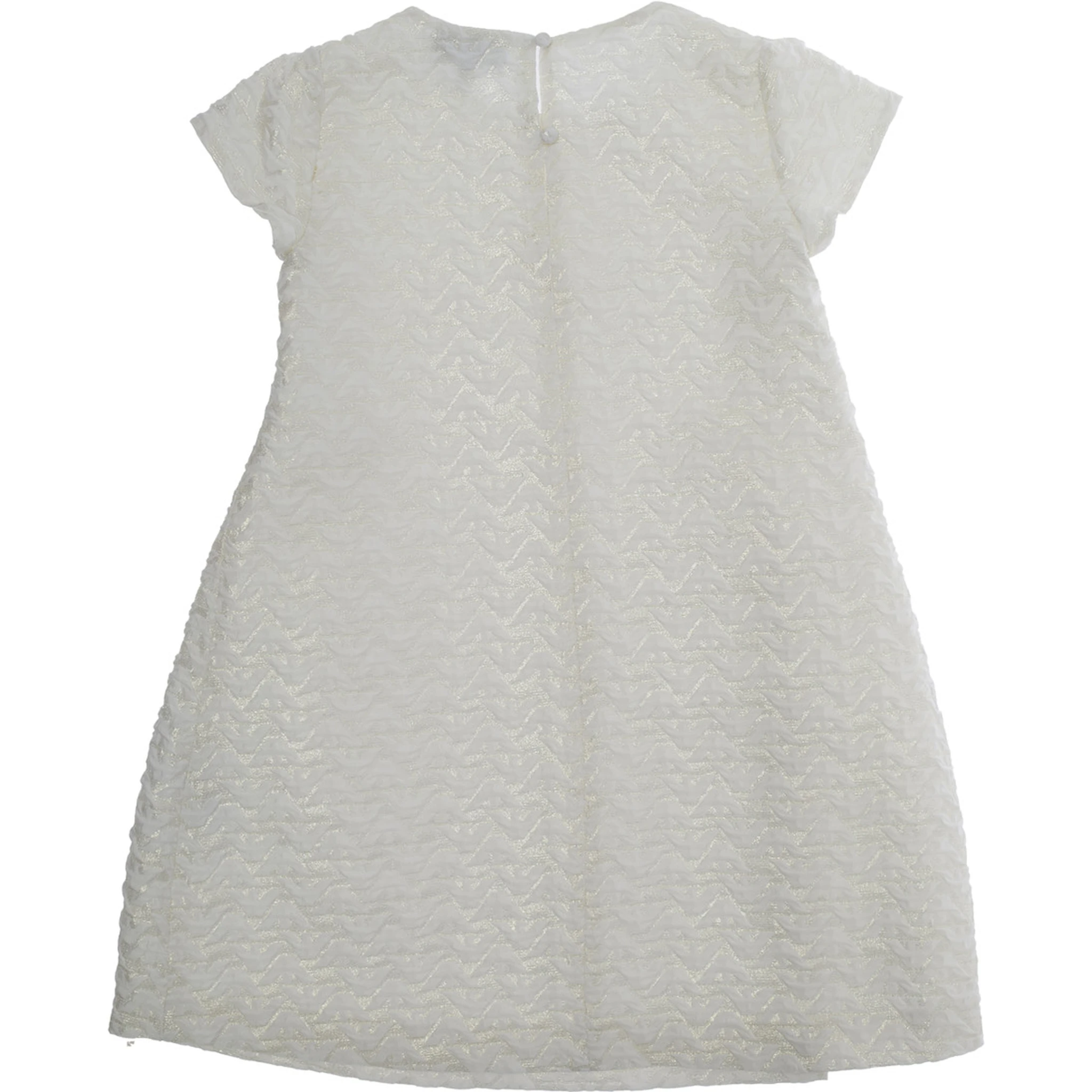 White Dress with Peter Pan Collar and All-Over Logo Embroidery in Tech Fabric Girl