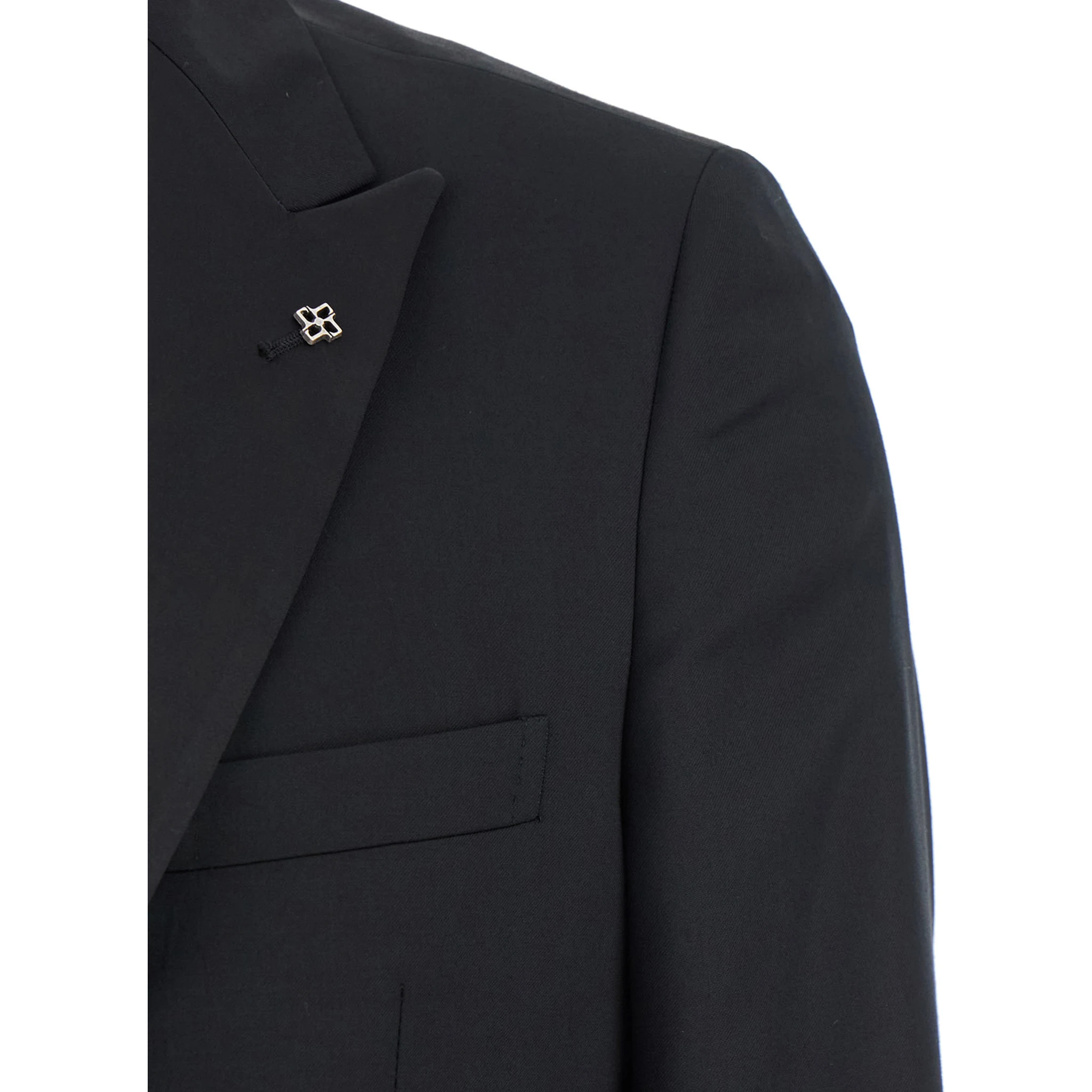 Black Single-Breasted Suit with Jacket and Vest in Wool Man