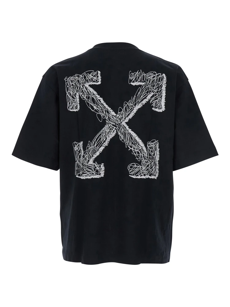 Scribble Arrow Black Crewneck T-Shirt with Logo Lettering on the Front and Maxi Arrows on the Rear in Cotton Man alternative