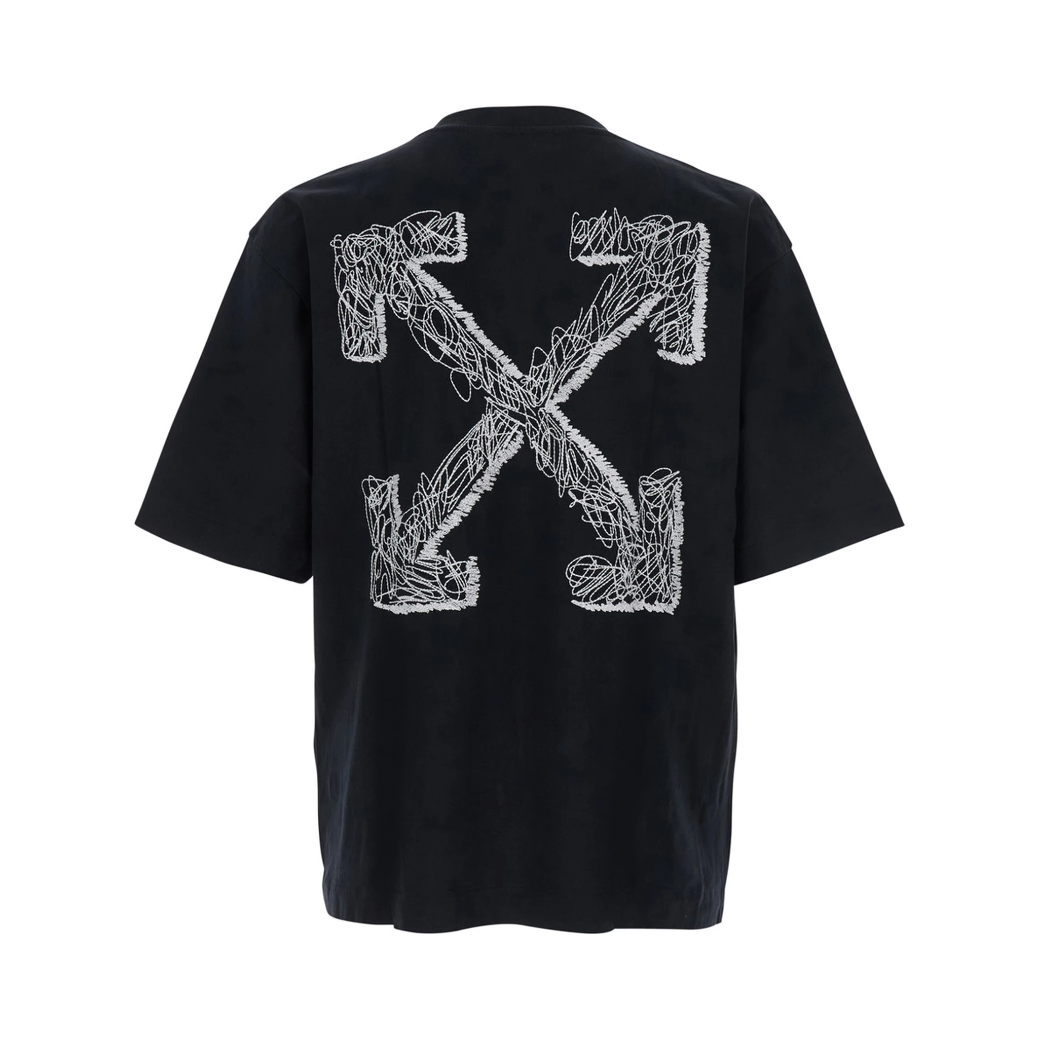 Scribble Arrow Black Crewneck T-Shirt with Logo Lettering on the Front and Maxi Arrows on the Rear in Cotton Man