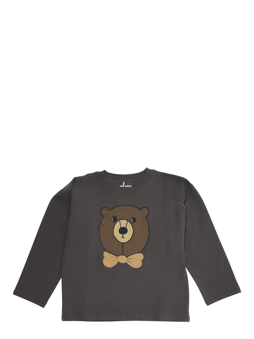 Grey Crew Neck Sweater with Front Print in Cotton Baby