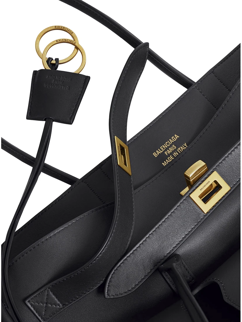 Bel Air Carry On Black Medium Tote Bag with Removable Keychain and Two Top Handles in Leather Woman