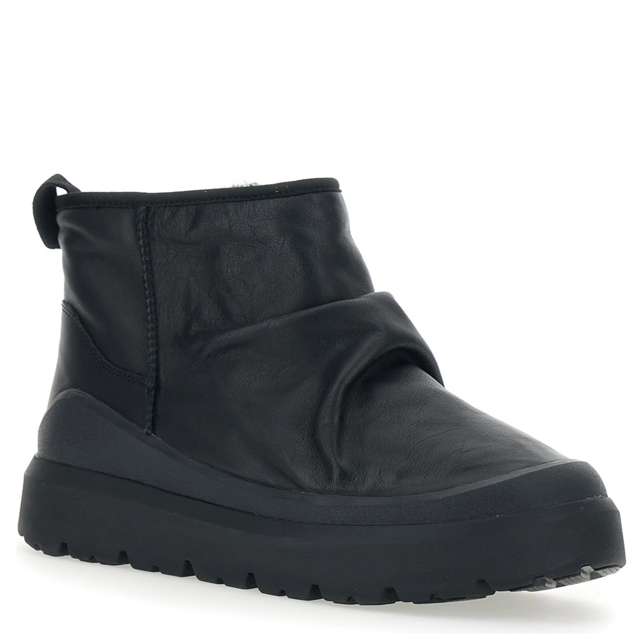 Heritage Utility Black Ankle Boots with Ruffle Detail in Leather Man