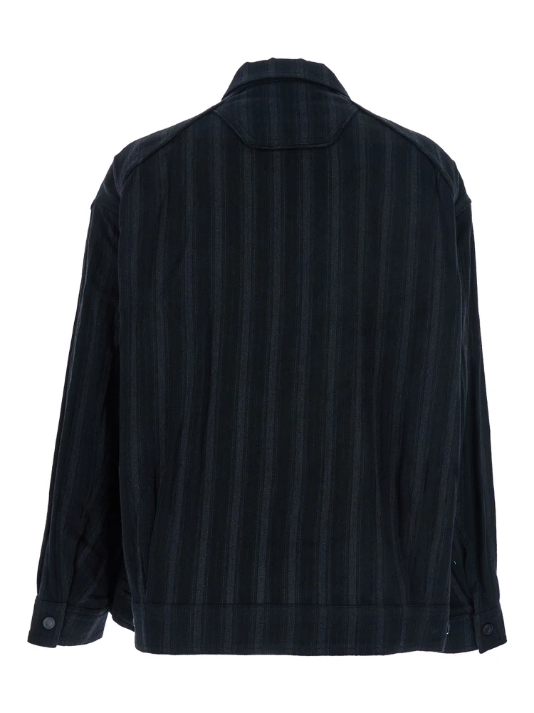 Black Jacket with Classic Collar and All-Over Stirped Motif in Wool and Cotton Blend Man alternative