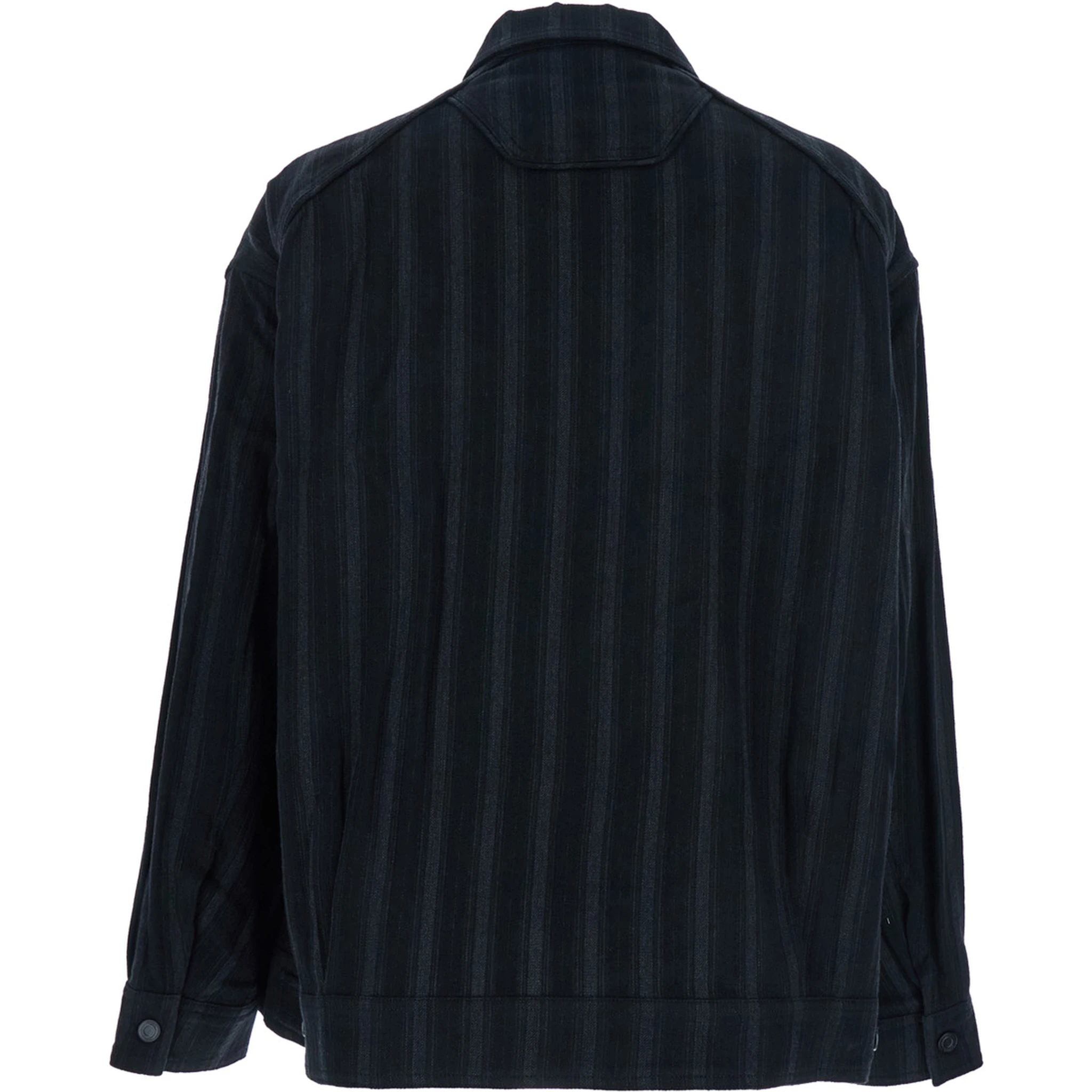 Black Jacket with Classic Collar and All-Over Stirped Motif in Wool and Cotton Blend Man