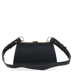 Ascot Black Shoulder Bag with Removable Shoulder Strap and Buckle Detail in Leather Woman
