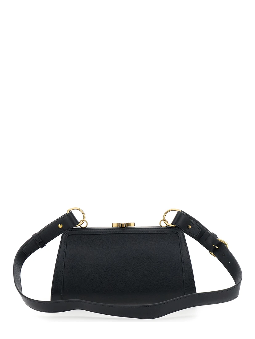 Ascot Black Shoulder Bag with Removable Shoulder Strap and Buckle Detail in Leather Woman