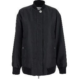 Agape Black Bomber Jacket with Concealed Zip Closure in Tech Fabric Woman