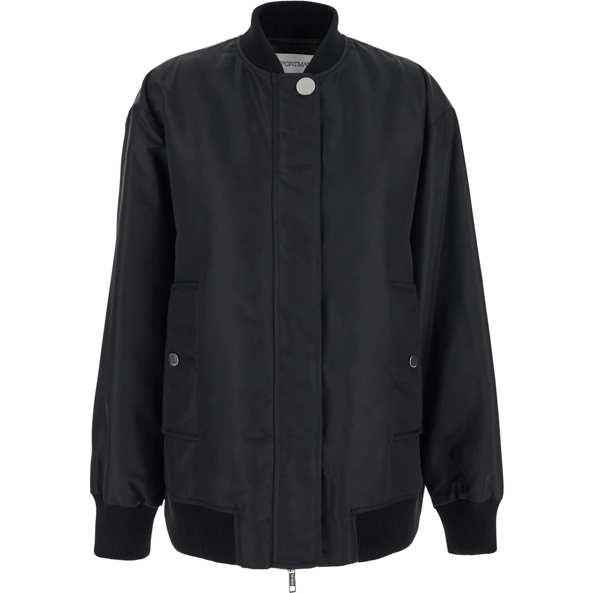 Agape Black Bomber Jacket with Concealed Zip Closure in Tech Fabric Woman