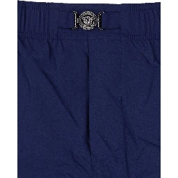 Blue Swim Shorts with Elastic Waist and Medusa Plaque on the Front in Tech Fabric Man