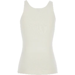 White Sleeveless Top with Round Neck in Viscose Blend Stretch Woman