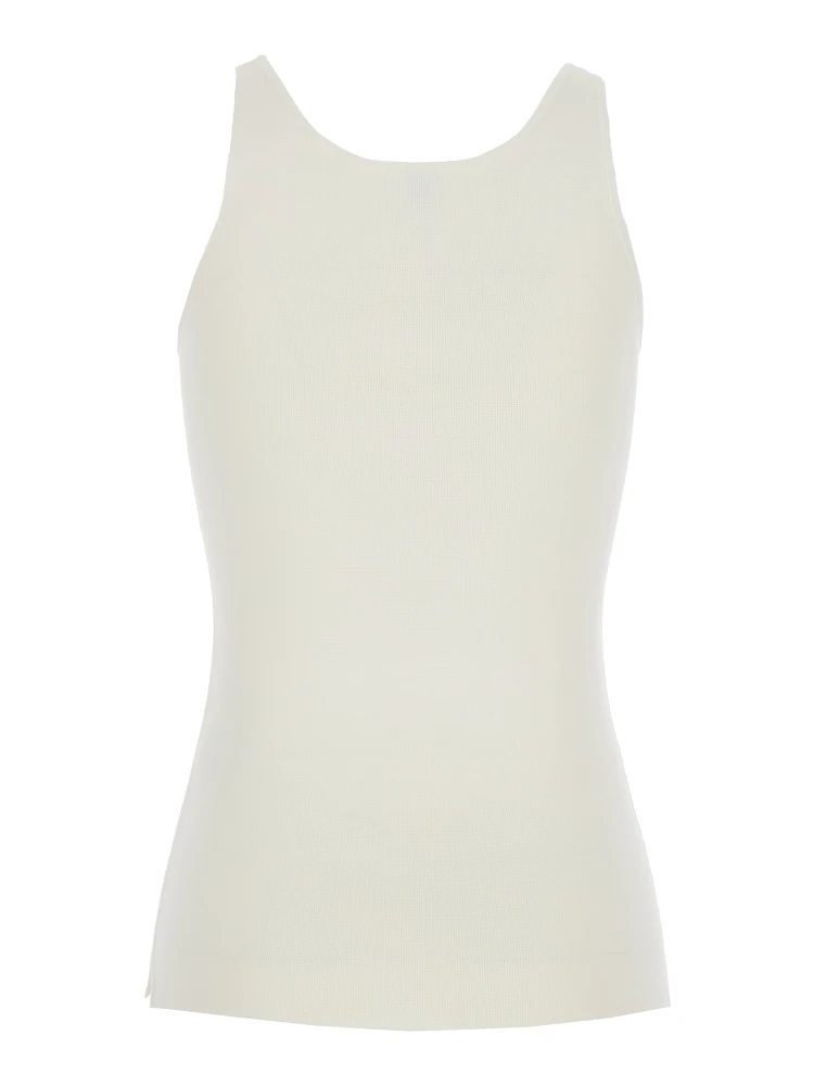 White Sleeveless Top with Round Neck in Viscose Blend Stretch Woman alternative