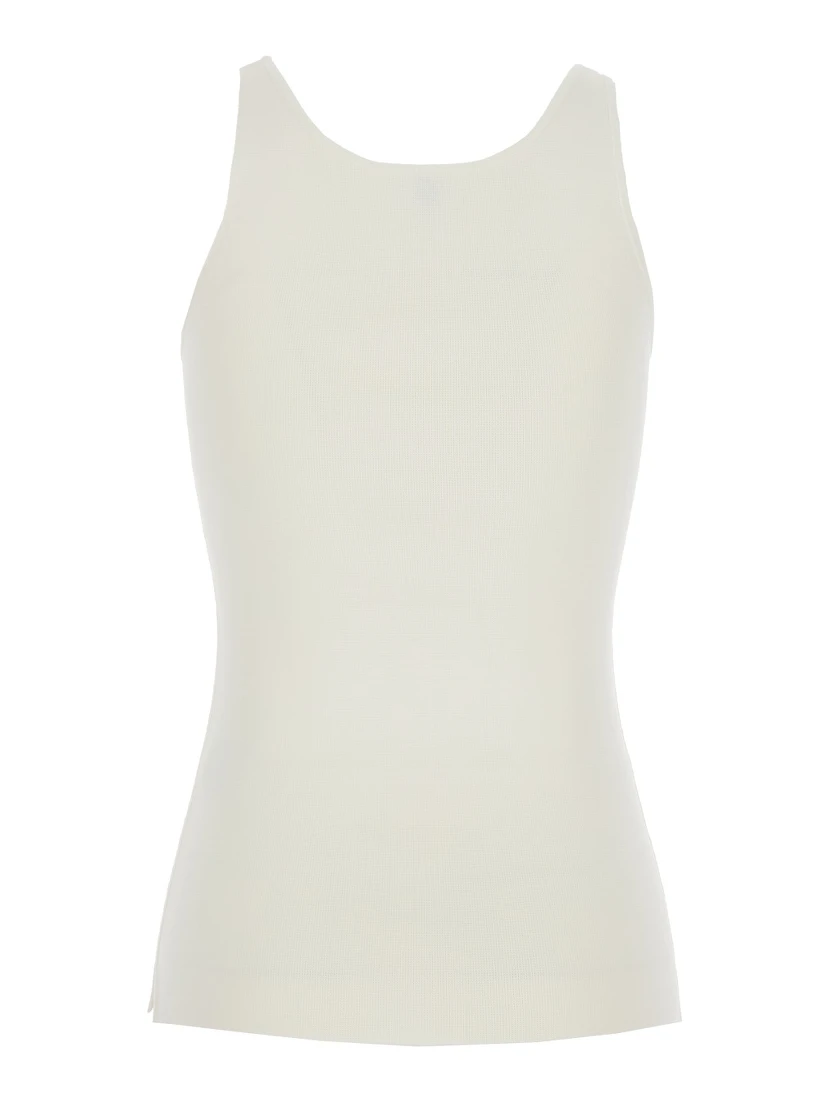 White Sleeveless Top with Round Neck in Viscose Blend Stretch Woman
