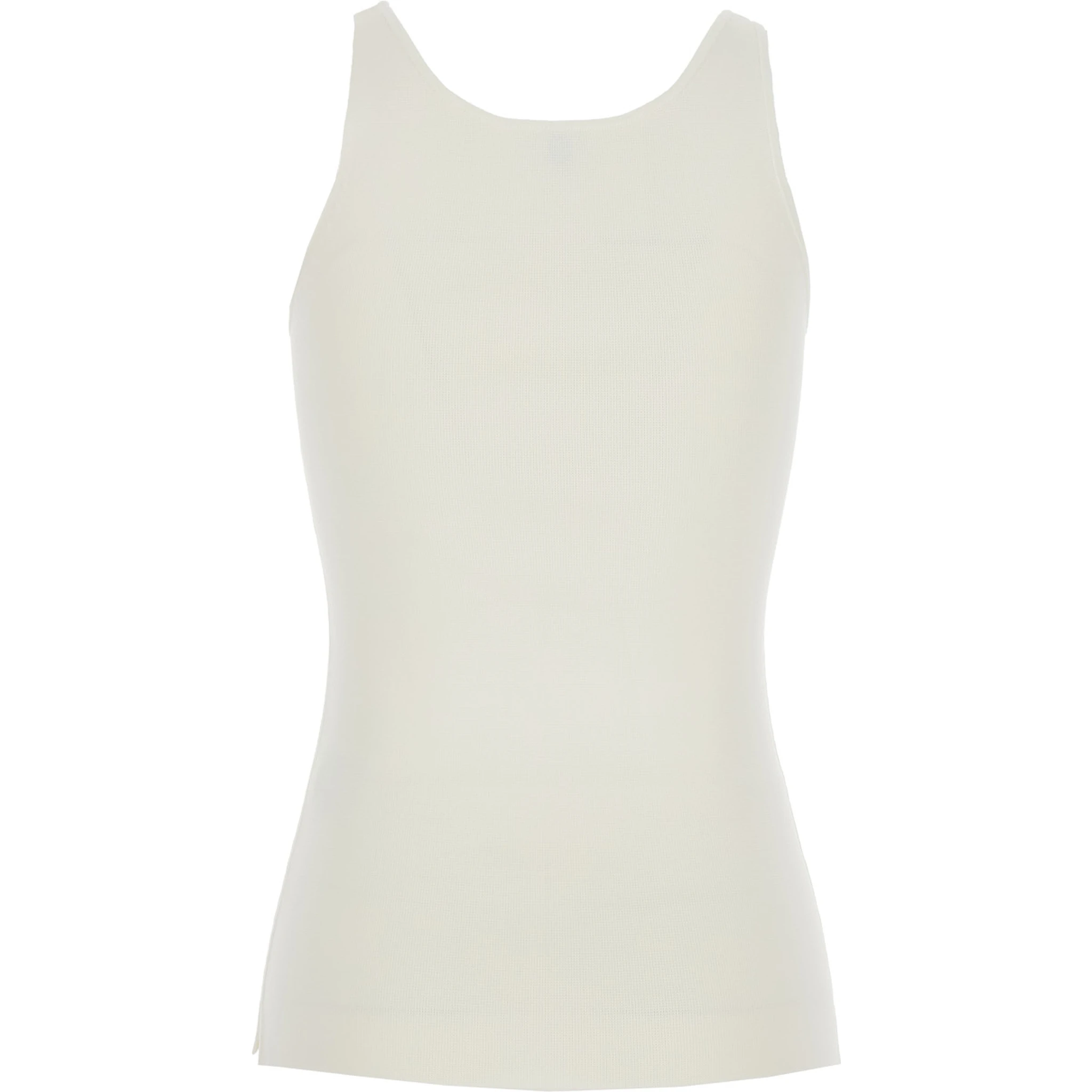 White Sleeveless Top with Round Neck in Viscose Blend Stretch Woman