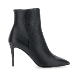 Black Ankle Boots with Stiletto Heel and Pointed Toe in Leather Woman