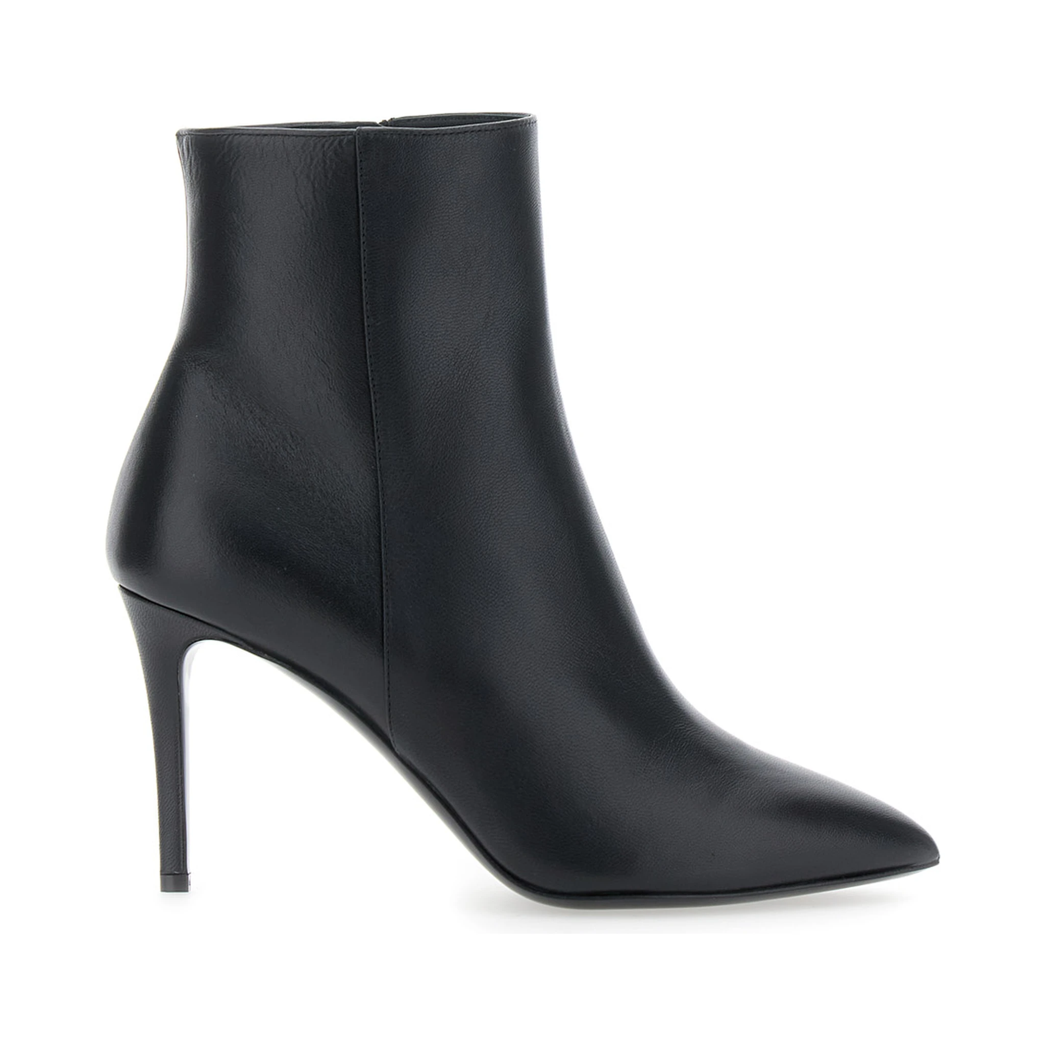 Black Ankle Boots with Stiletto Heel and Pointed Toe in Leather Woman
