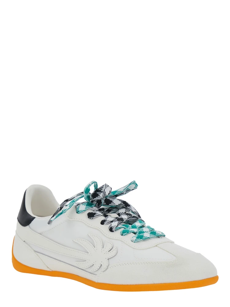 Pa 5 White Low Top Sneakers with Logo Patch on the Tongue and Contrasting Heel with Logo in Leather Man alternative