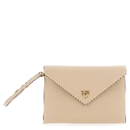 Beige Clutch Bag with Metal Plate and Love Birds Logo in Leather Woman