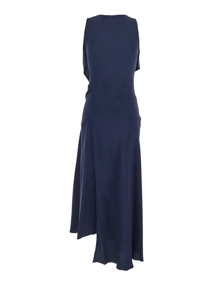 Blue Sleeveless Long Dress with V Neck in Fabric Woman alternative