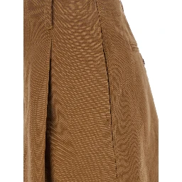 Brown Bermuda Pants with Belt Loops and Wide Leg in Cotton Woman