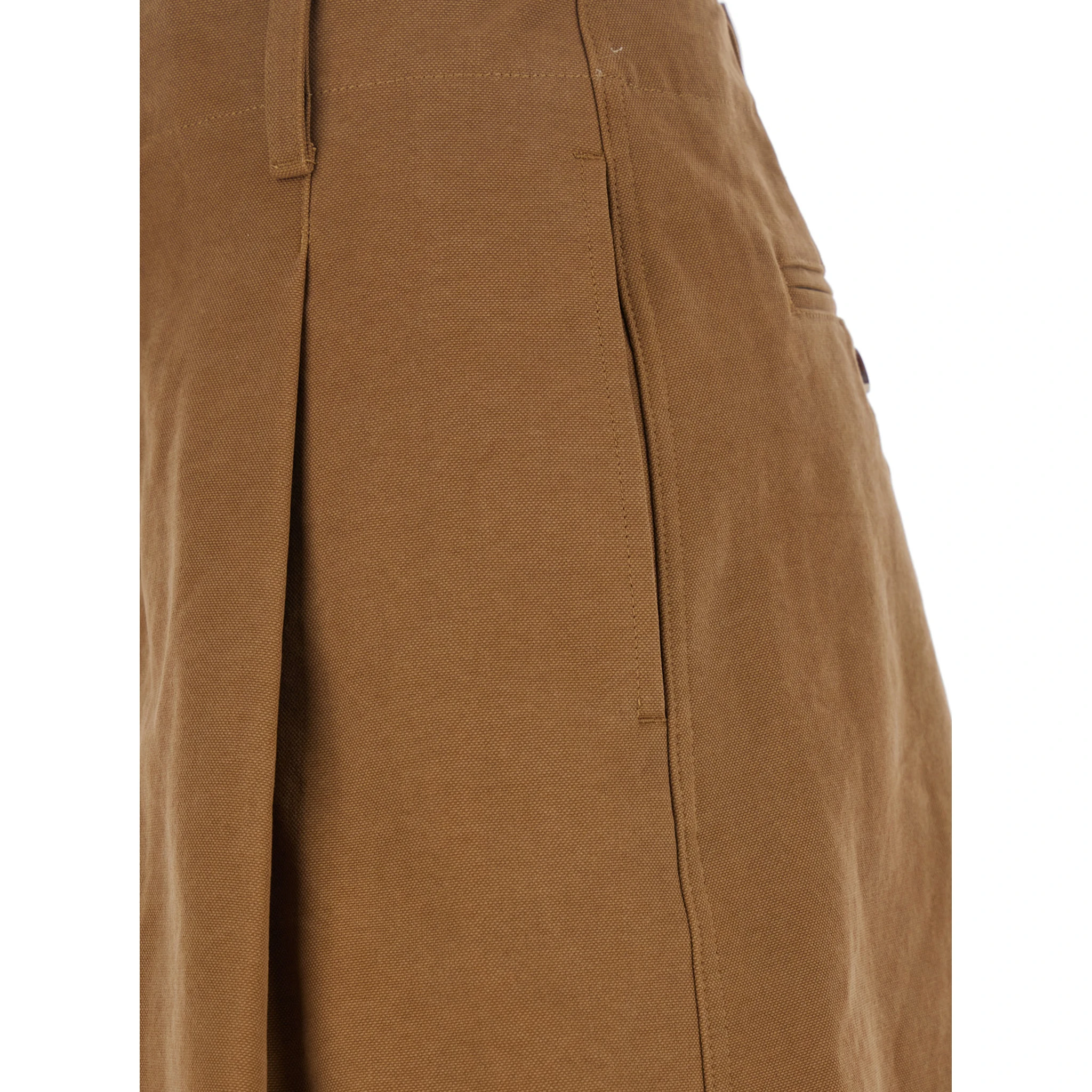 Brown Bermuda Pants with Belt Loops and Wide Leg in Cotton Woman